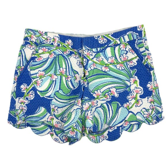 Lilly Pulitzer Buttercup Scalloped Shorts 5" Bay Blue Coasting‎ Floral Print 2 - Picture 1 of 8